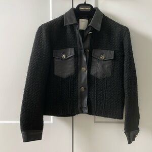 Sandro womens cropped leather tweed jacket in great condition